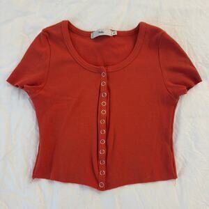 Burnt orange cropped button up top